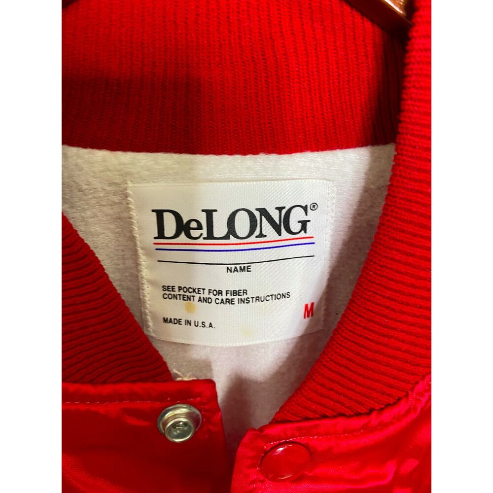 Red Satin Bomber Jacket Medium Prudhoe Bay Alaska Made in USA DELONG 1980s - Picture 4 of 6